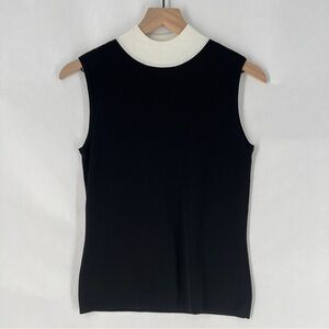 Calvin Klein Ribbed Color Block Sleeveless Black White Mock Neck Top‎